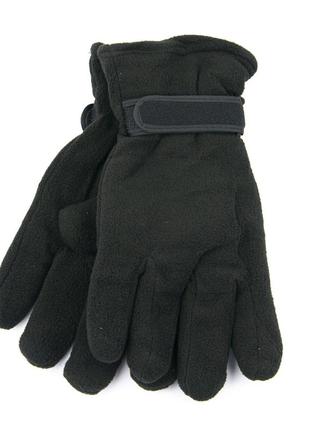 Мужские флисовые двойные перчатки на липучке (арт. 23-6-9) черные1 фото