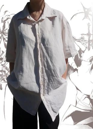 Вінтажна рубашка з коротким рукавом 100%льон