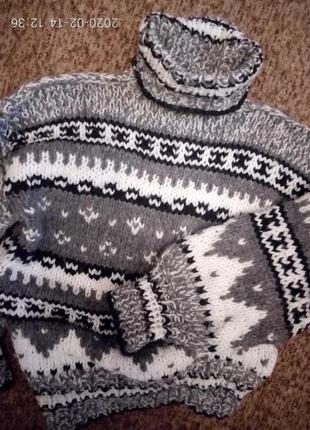 Теплый вязаный шерстяной свитер3 фото