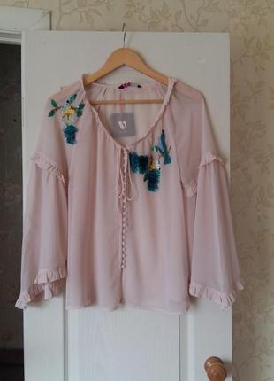 Акция 1+1= 3 🎁 легкая, свободная, шифоновая блуза нежно-розового цвета  8 р.1 фото