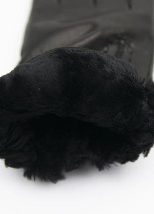 Женские зимние перчатки  (лайка)  на цигейке (натуральный черный мех)  (арт. f22-13-4) 6.55 фото