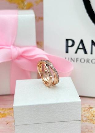 Pandora срібна потрійна каблучка в позолоті rose3 фото