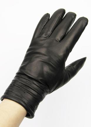 Жіночі зимові рукавички (лайка) на цигейці (натуральне чорне хутро) (арт. f22-13-2) 6.5