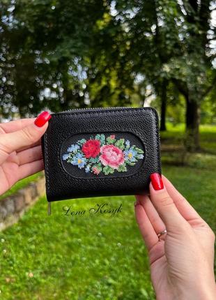 Шкіряний гаманець, жіночий гаманець, гаманець з вишивкою1 фото