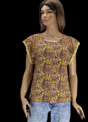 Красивая брендовая блузка "chicoree" с растительным принтом. размер м.2 фото