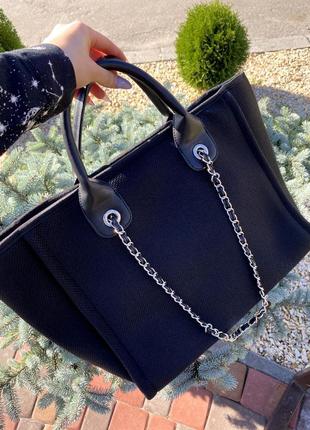Женская сумка черная текстиль турция, сумка шоппер женская сумка текстиль в стиле chanel шаннель6 фото