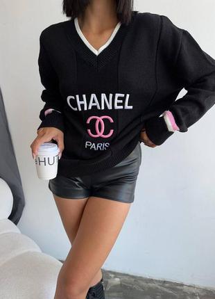 Ультрамодний подовжений светр шанель з брендовим логом вільного прямого крою з надписом принтом стильний теплий10 фото