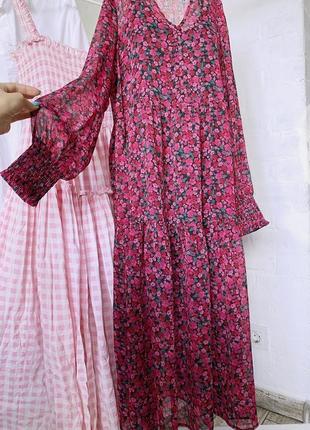 Ярусное миди платье в цветочный принт с длинным рукавом бохо4 фото