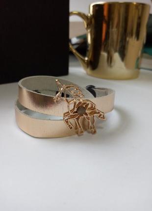 Двойной золотистый кожаный браслет с единорогом