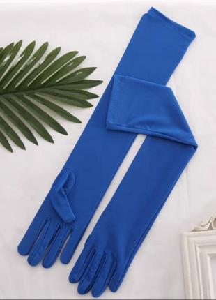 Рукавички сині довгі 50см перчатки синие