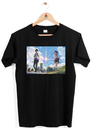 Футболка с оригинальным принтом "your name твое имя taki mitsuha на фоне города" push it3 фото
