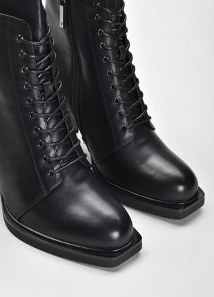 Ботильоны vitto rossi черные ботинки кожаные на шнурках сапоги на каблуке толстых с квадратным носком4 фото