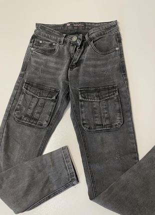 Джинсы серые, джинсы с карманами2 фото