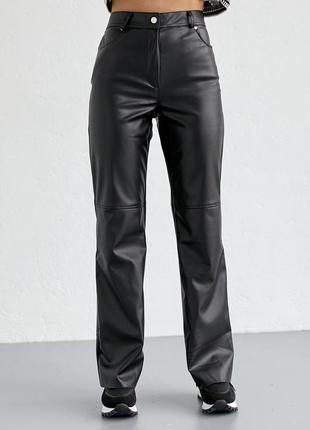 Брюки женские черные из кожзаменителя с высокой посадкой кожуры кожаные кожаные кожаные брюки