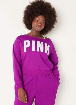 Світшот victoria's secret pink fleece cropped sweatshirt xs фуксія