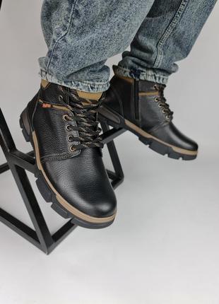 Фірмові зимові чоловічі черевики натуральна шкіра + блискавка  braxton