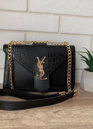 Жіноча міні сумочка клатч рептилія ysl чорна