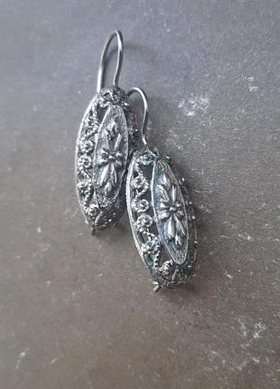 Вінтажні антикварні мельхіорові сережки ажурні філігранні