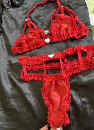 Комплект нового белья лиф трусики корсет красный секси набор1 фото