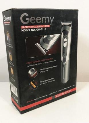 Беспроводная машинка для стрижки волос gemei gm-6112 аккумуляторная, окантовочная машинка. цвет: серый4 фото