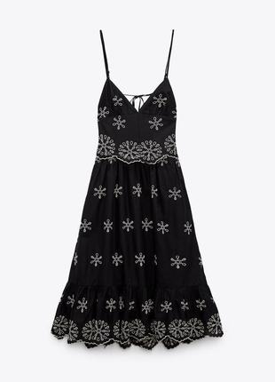 Платье миди с контрастной прорезной вышивкой от zara, размер 2xl