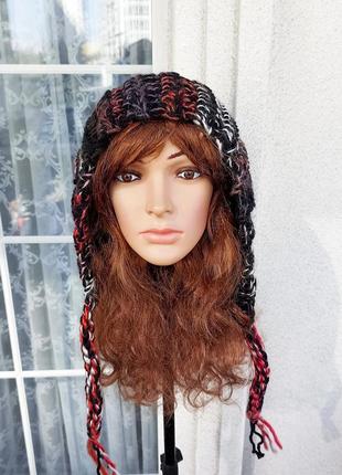 Жіноча шапка з дредами та зав'язками ручної роботи, стильна та модна зимова шапка - handmade шапка prigriz4 фото