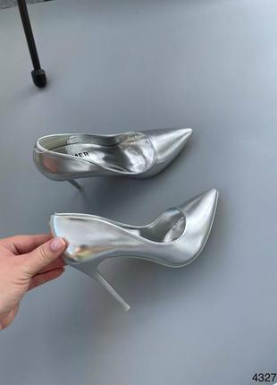Туфли женские лодочки серебро металик