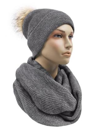 Вязаный комплект зимняя тёплая шапка и шарф снуд хомут женский к41 фото