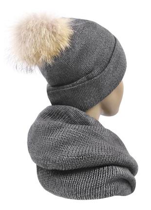Вязаный комплект зимняя тёплая шапка и шарф снуд хомут женский к42 фото
