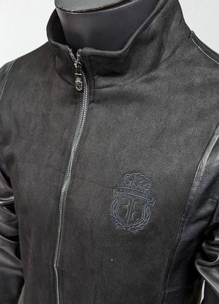 Брендовая куртка billionaire, экокожа+экозамш, черного цвета4 фото
