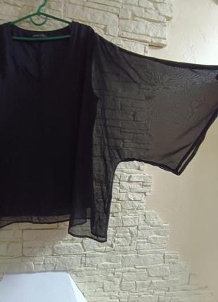 Женская чёрная шифоновая блуза с объёмным рукавом большой размер 60-626 фото