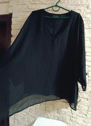Женская чёрная шифоновая блуза с объёмным рукавом большой размер 60-627 фото