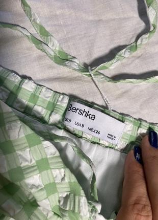 Юбка bershka в клетку зеленая мятная короткая мини юбка короткая с драпировкой2 фото