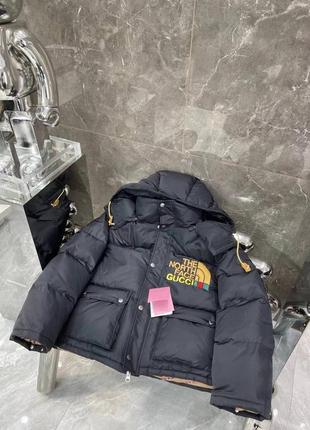 Зимняя куртка gucci & the north face чёрная sml