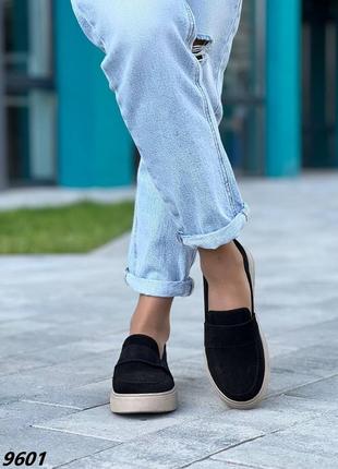 Лоферы, черные, натуральная замша