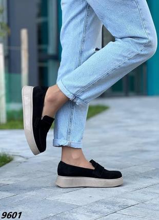 Лоферы, черные, натуральная замша