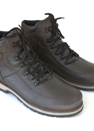 Коричневые кожаные ботинки на меху теплая мужская зимняя обувь rosso avangard major brown toro