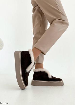 Коричневые шоколад зимние высокие лоферы ботинки ботинки из натуральной замши