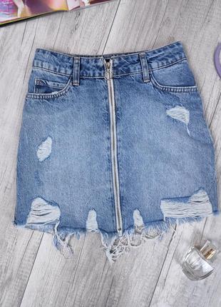 Женская джинсовая юбка crackpot с молнией по всей длине голубая размер 34 (xs)4 фото
