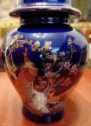 Японские позолоченные вазы с павлинами, пионом и сакурой, 3 шт.