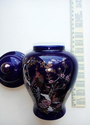 Японские позолоченные вазы с павлинами, пионом и сакурой, 3 шт.