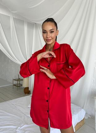 Шелковая красная рубашка, пижама, одежда для дома2 фото