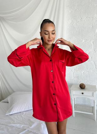 Шелковая красная рубашка, пижама, одежда для дома4 фото