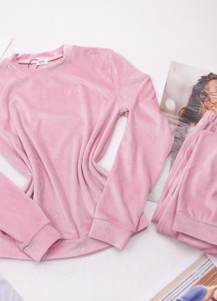 Плюшевый велюровый розовый костюм, кофта и штаны, одежда для дома