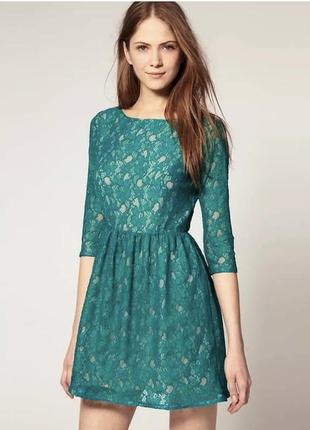 Кружевное изумрудное платье от french connection, xs