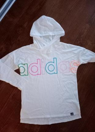 Adidas футболка с длинным рукавом с капюшоном лонгслив для девочки оверсайз
