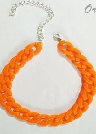 Браслет цепочка из массивного оранжевого пластика 10 мм 20 см