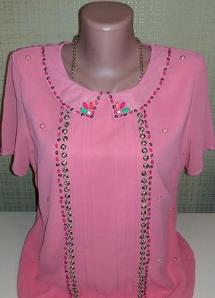 Красива ошатна шифонова блуза з намистинами р. s-m1 фото