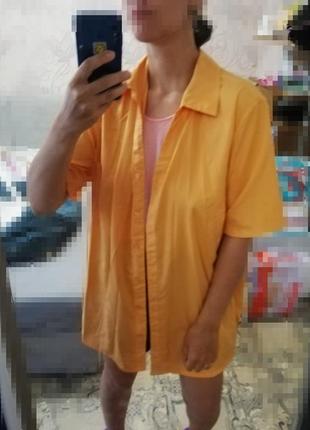 Рубашка женская мужская свободная короткий рукав оранжевая7 фото