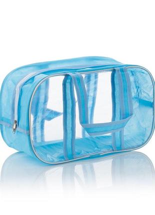 Комбинированная сумка в роддом из спанбонда и прозрачной пленки пвх, размер l(50*32*23), цвет голубой1 фото